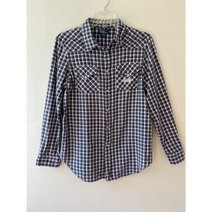 Polo by Ralph Lauren Sz L Women Slim Fit Gingham Shirt Chest Pockets Button Down